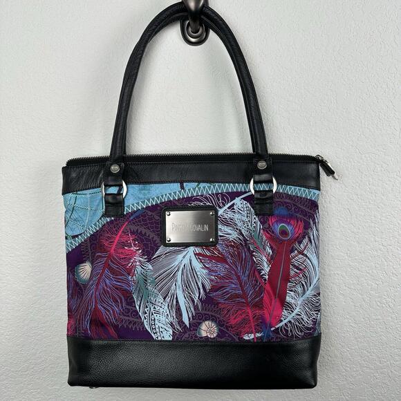 Pineda Covalin Double Handle Shoulder Tote Bag Purse Leather & Silk - Picture 2 of 9